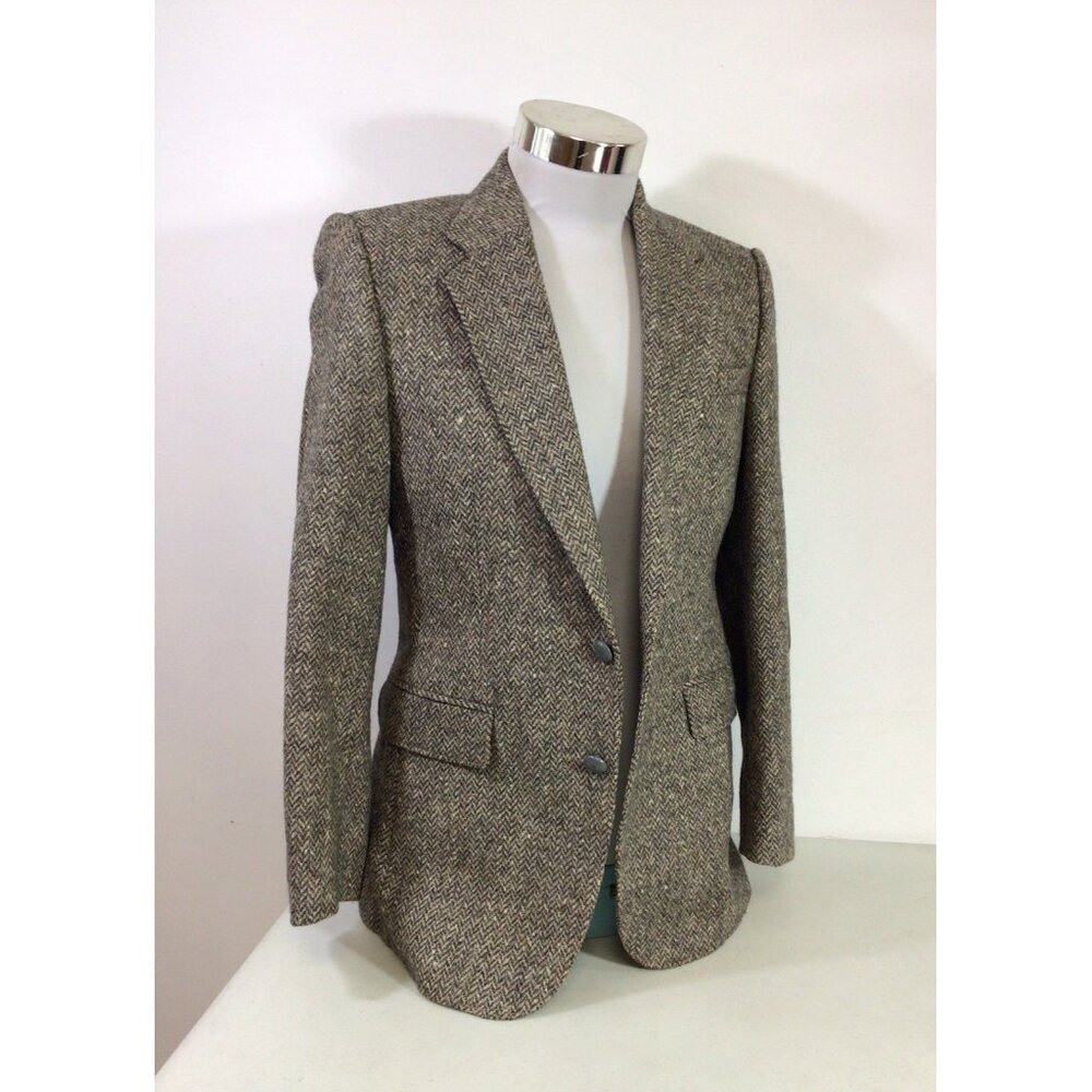 Vintage Sears Tweed Wool Blazer Suede Elbow Patches Grandpa Style Mens Small